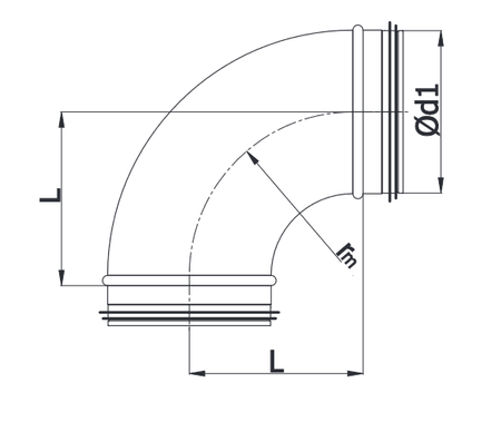 Kolano tłoczone wentylacyjne 90° z uszczelką