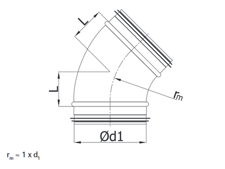 Kolano tłoczone wentylacyjne 45° z uszczelką